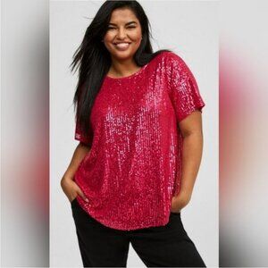 Torrid Women's Barbie Pink Short Sleeve Sequin Oversized Blouse Top Size 0